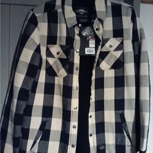 Harley Davidson Black and Cream Fleece lined Plaid Shirt Jacket